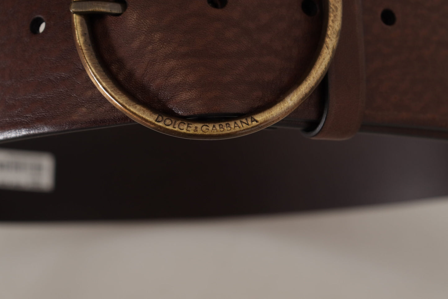 Ceinture Dolce & Gabbana en cuir marron avec boucle ronde en métal siglée et taille large