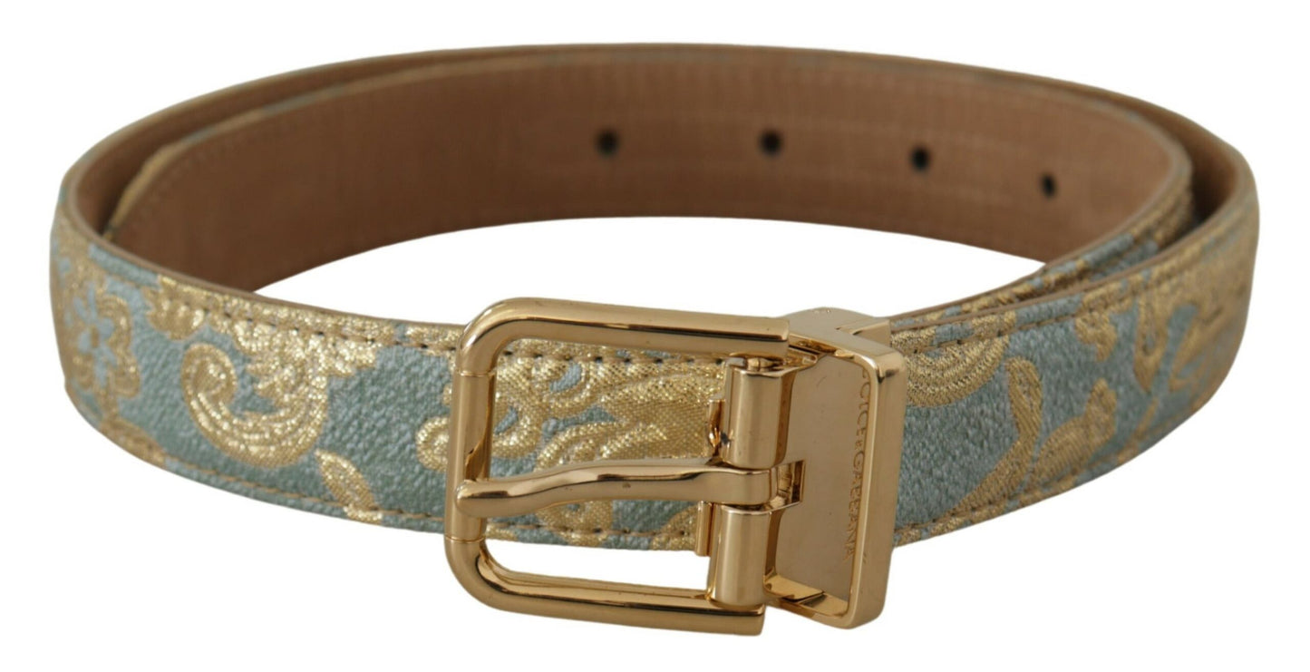 Ceinture Dolce & Gabbana en cuir bleu avec jacquard et boucle ardillon en métal doré