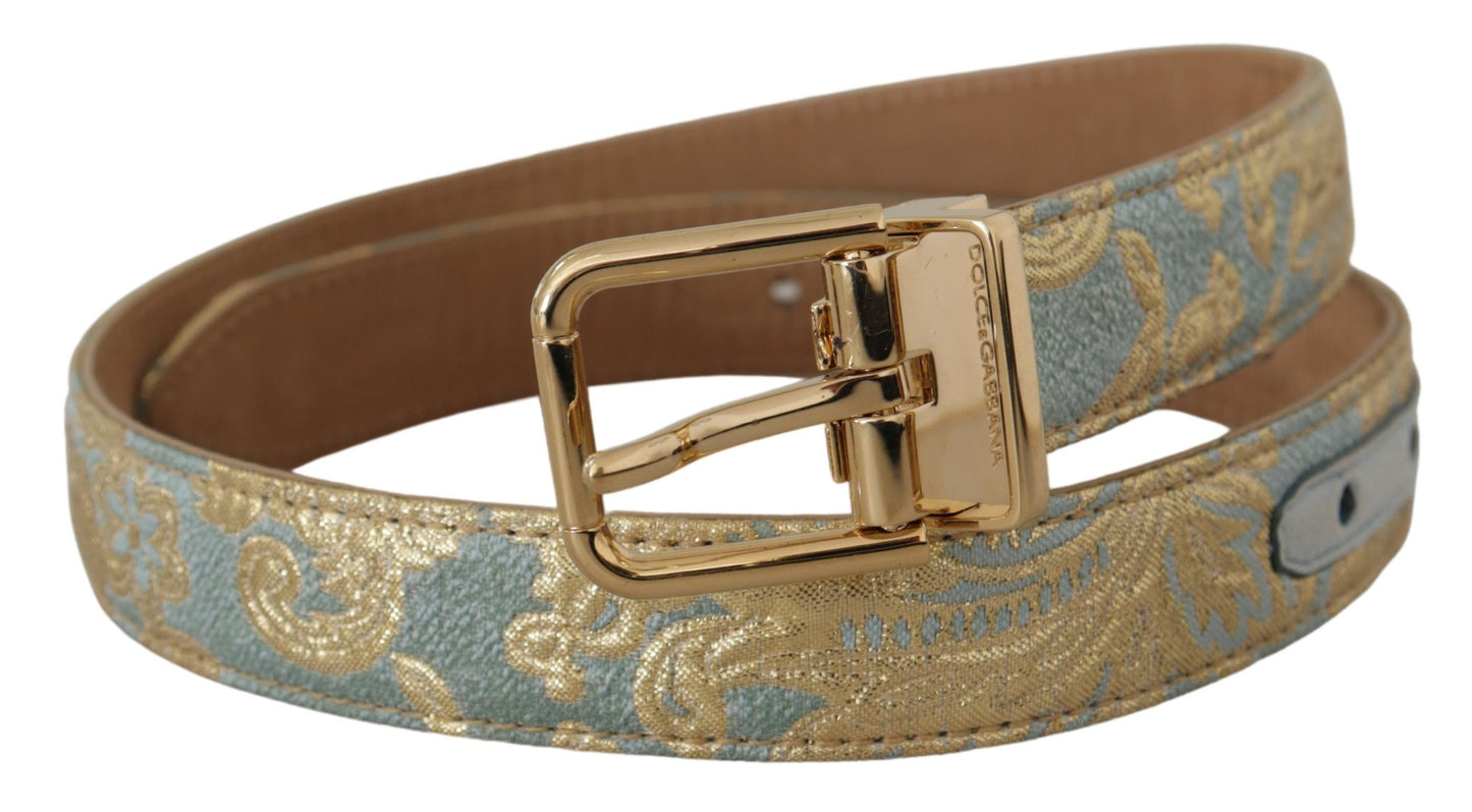 Ceinture Dolce & Gabbana en cuir bleu avec jacquard et boucle ardillon en métal doré