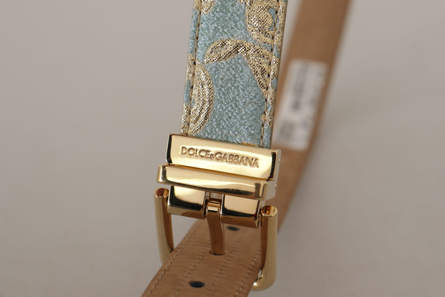 Ceinture Dolce & Gabbana en cuir bleu avec jacquard et boucle ardillon en métal doré