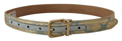 Ceinture Dolce & Gabbana en cuir bleu avec jacquard et boucle ardillon en métal doré