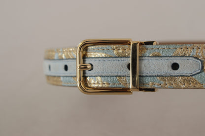 Ceinture Dolce & Gabbana en cuir bleu avec jacquard et boucle ardillon en métal doré