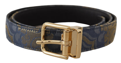 Ceinture Dolce & Gabbana en jacquard bleu marine à boucle ardillon en métal doré avec logo