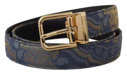 Ceinture Dolce & Gabbana en jacquard bleu marine à boucle ardillon en métal doré avec logo