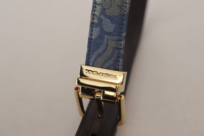 Ceinture Dolce & Gabbana en jacquard bleu marine à boucle ardillon en métal doré avec logo
