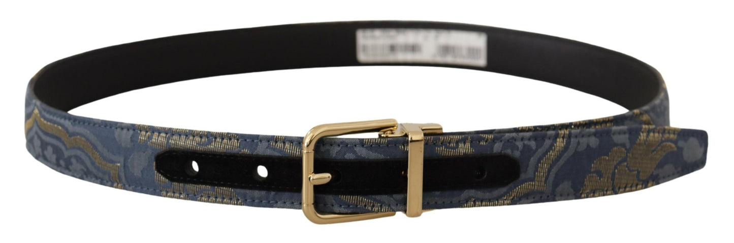 Ceinture Dolce & Gabbana en jacquard bleu marine à boucle ardillon en métal doré avec logo