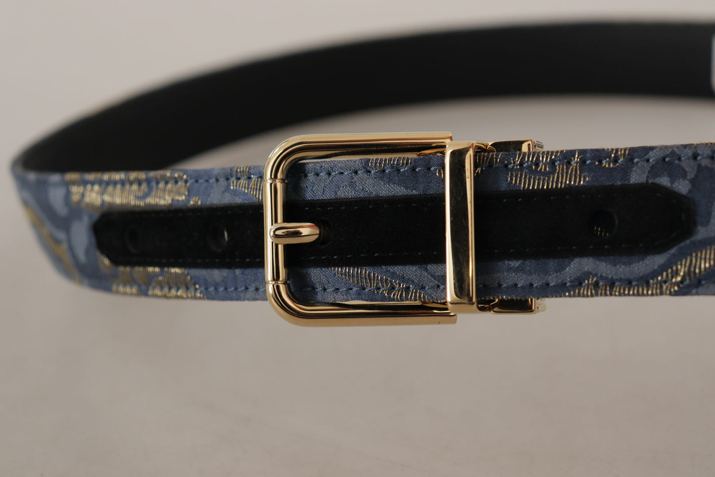 Ceinture Dolce & Gabbana en jacquard bleu marine à boucle ardillon en métal doré avec logo