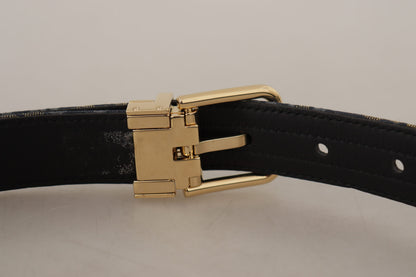Ceinture Dolce & Gabbana en jacquard bleu marine à boucle ardillon en métal doré avec logo