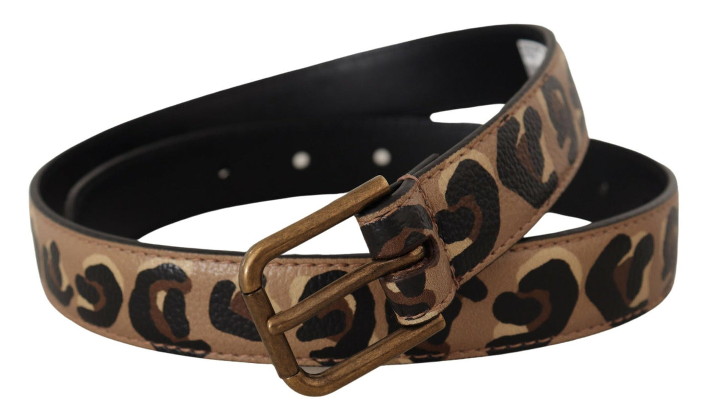 Ceinture Dolce & Gabbana vintage à boucle ardillon en métal et imprimé léopard marron