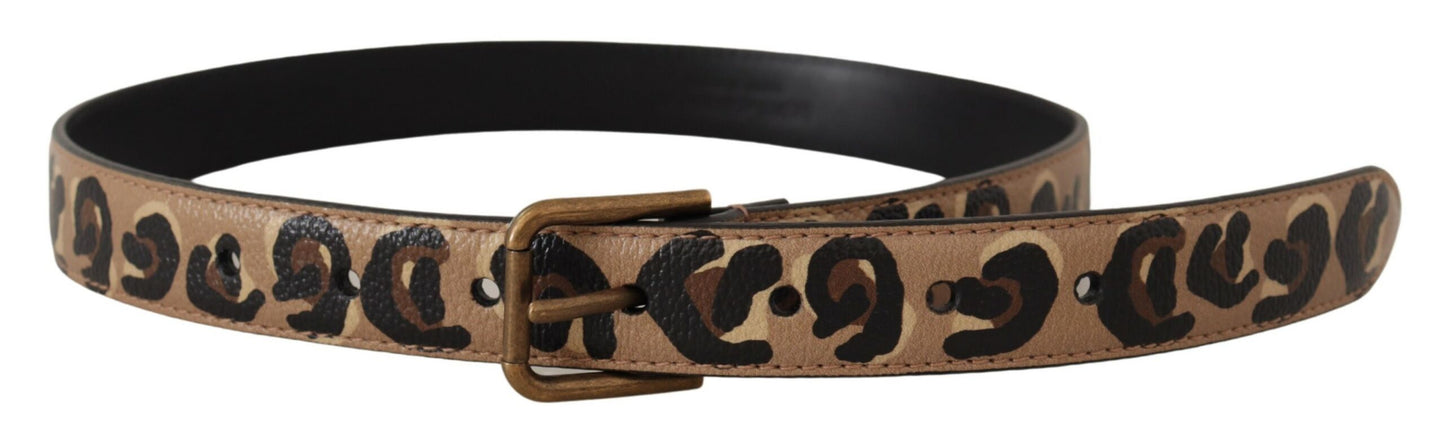 Ceinture Dolce & Gabbana vintage à boucle ardillon en métal et imprimé léopard marron