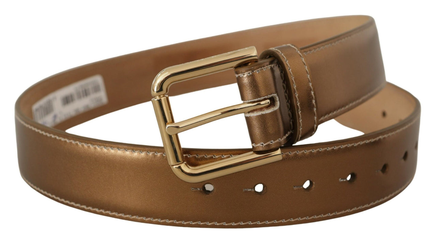 Ceinture Dolce & Gabbana en cuir de veau bronze avec boucle dorée siglée