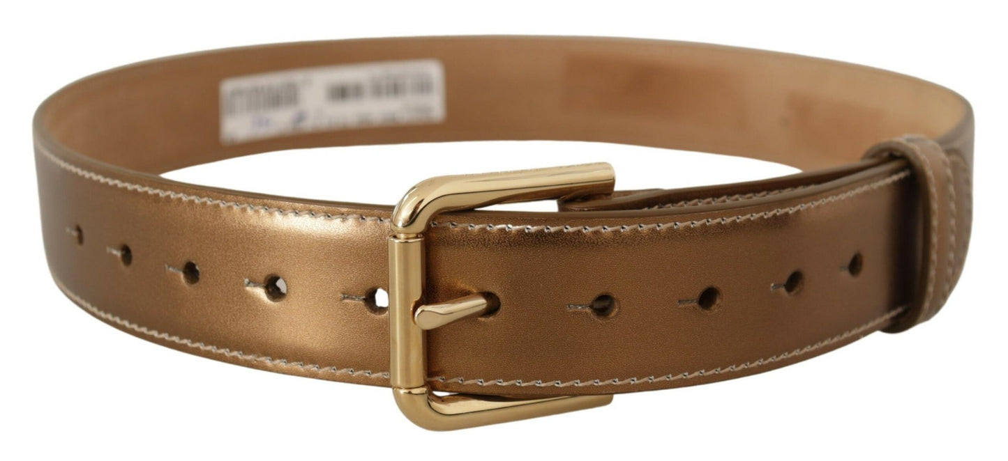 Ceinture Dolce & Gabbana en cuir de veau bronze avec boucle dorée siglée
