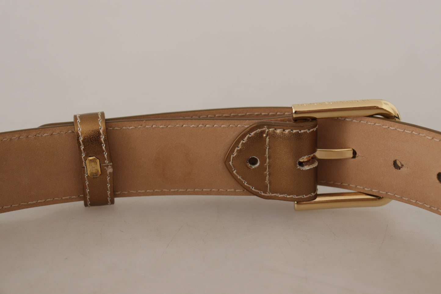 Ceinture Dolce & Gabbana en cuir de veau bronze avec boucle dorée siglée