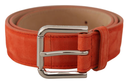 Ceinture Dolce & Gabbana en cuir suédé orange avec boucle en métal logo argenté
