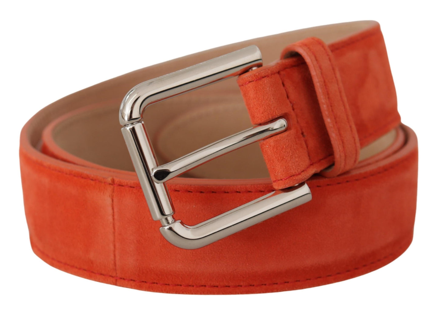 Ceinture Dolce & Gabbana en cuir suédé orange avec boucle en métal logo argenté