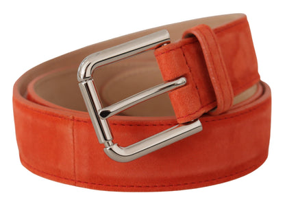 Ceinture Dolce & Gabbana en cuir suédé orange avec boucle en métal logo argenté