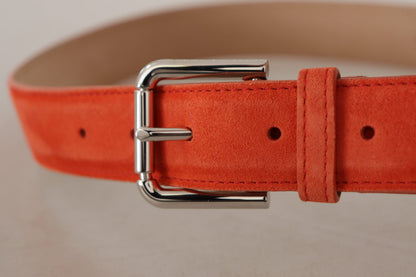 Ceinture Dolce & Gabbana en cuir suédé orange avec boucle en métal logo argenté