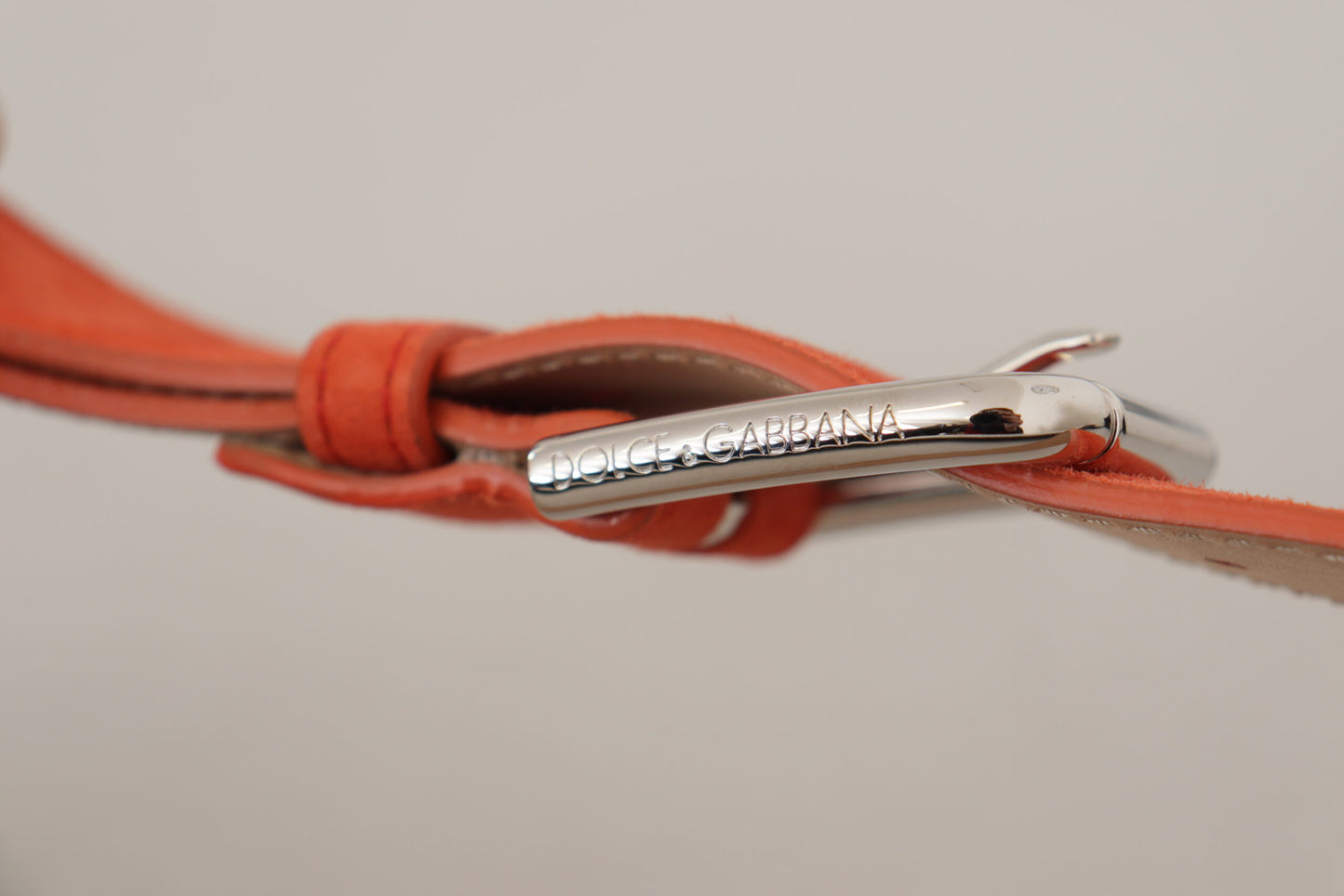 Ceinture Dolce & Gabbana en cuir suédé orange avec boucle en métal logo argenté
