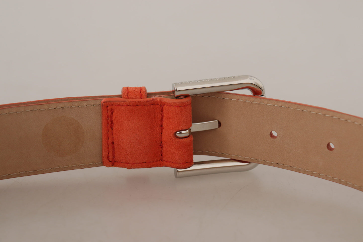 Ceinture Dolce & Gabbana en cuir suédé orange avec boucle en métal logo argenté
