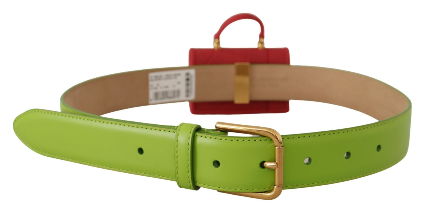 Dolce & Gabbana Ceinture Micro Sac Casque en Cuir Vert Devotion Cœur