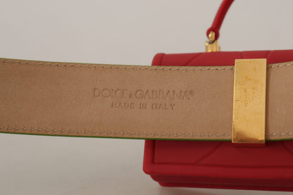 Dolce & Gabbana Ceinture Micro Sac Casque en Cuir Vert Devotion Cœur