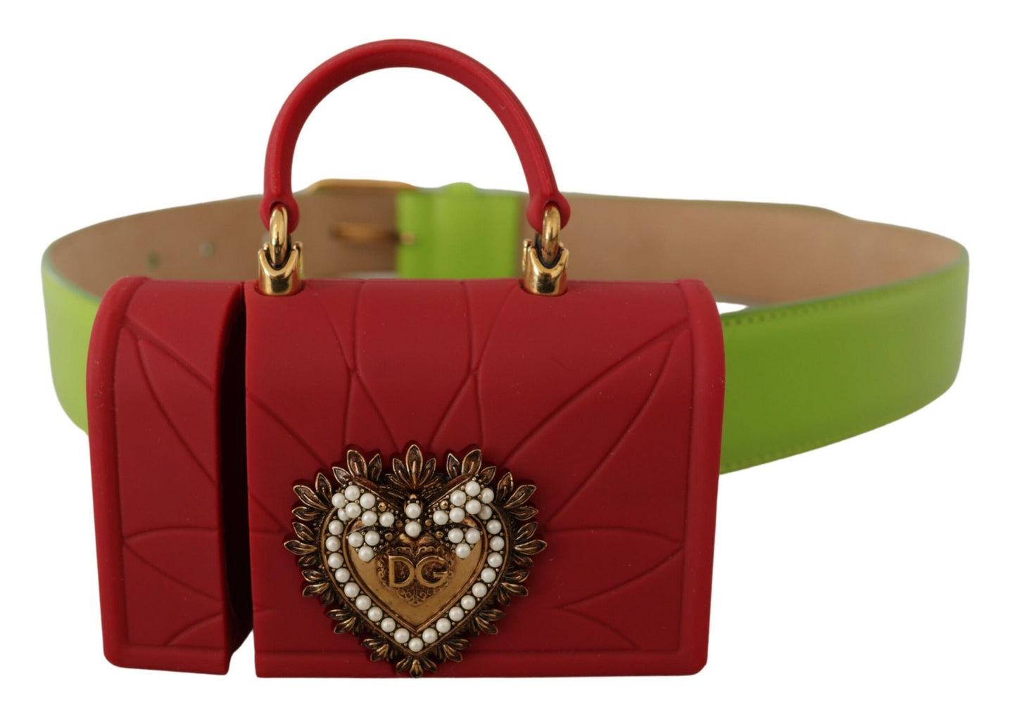Dolce & Gabbana Ceinture Micro Sac Casque en Cuir Vert Devotion Cœur