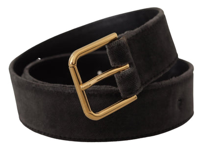 Ceinture Dolce & Gabbana en Velours Marron et Boucle Métallique Dorée avec Logo