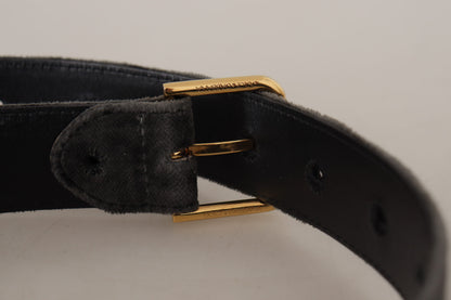Ceinture Dolce & Gabbana en Velours Marron et Boucle Métallique Dorée avec Logo