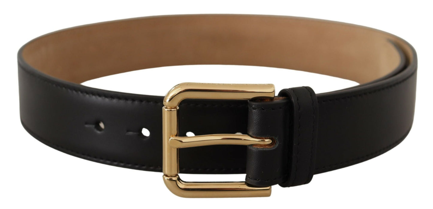 Ceinture classique Dolce & Gabbana en cuir noir uni avec boucle dorée à la taille
