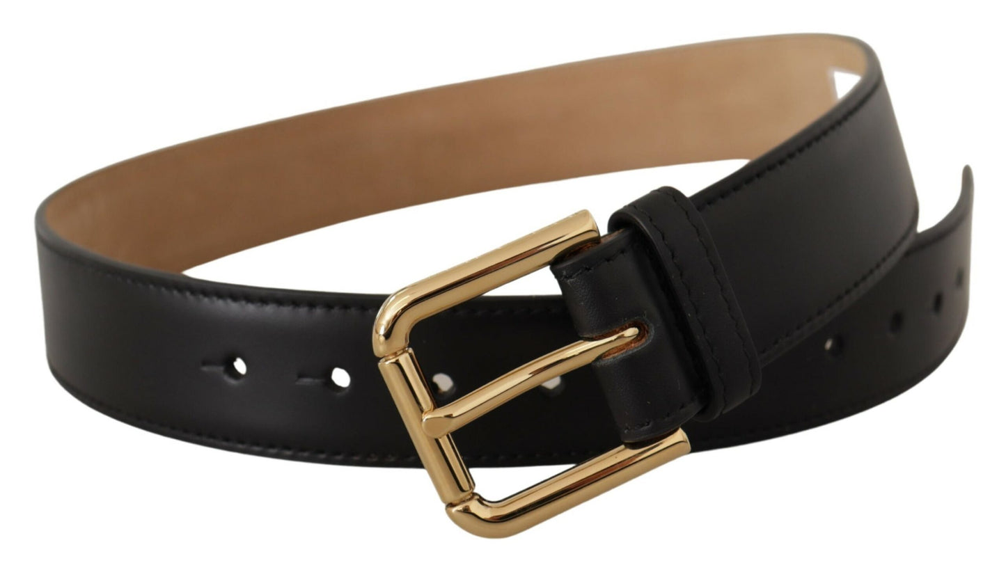 Ceinture classique Dolce & Gabbana en cuir noir uni avec boucle dorée à la taille