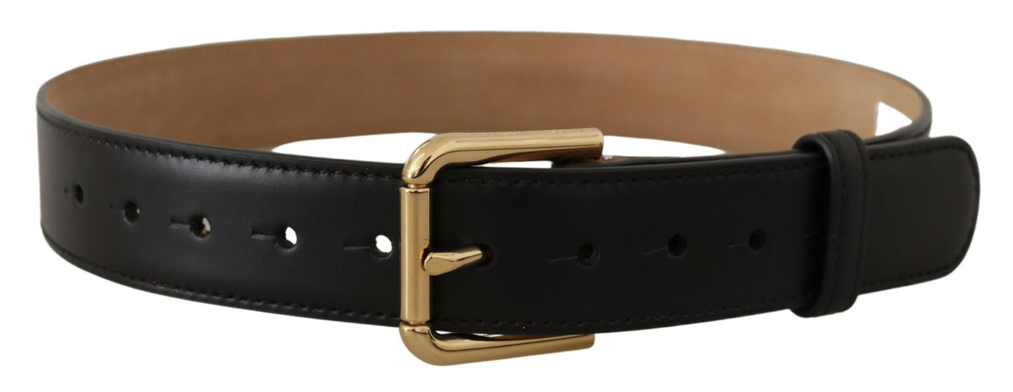 Ceinture classique Dolce & Gabbana en cuir noir uni avec boucle dorée à la taille