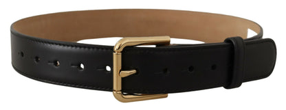 Ceinture classique Dolce & Gabbana en cuir noir uni avec boucle dorée à la taille