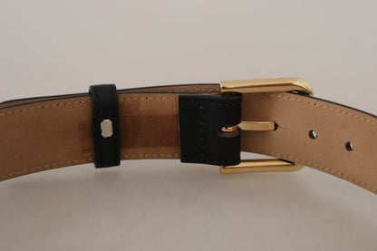 Ceinture classique Dolce & Gabbana en cuir noir uni avec boucle dorée à la taille