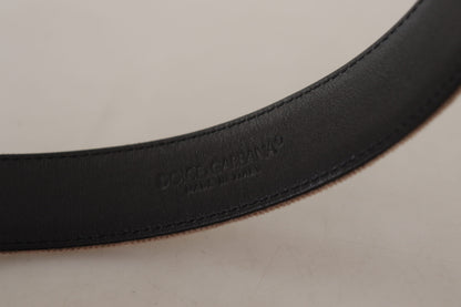 Ceinture Dolce & Gabbana en velours marron clair, avec boucle en métal doré et logo.