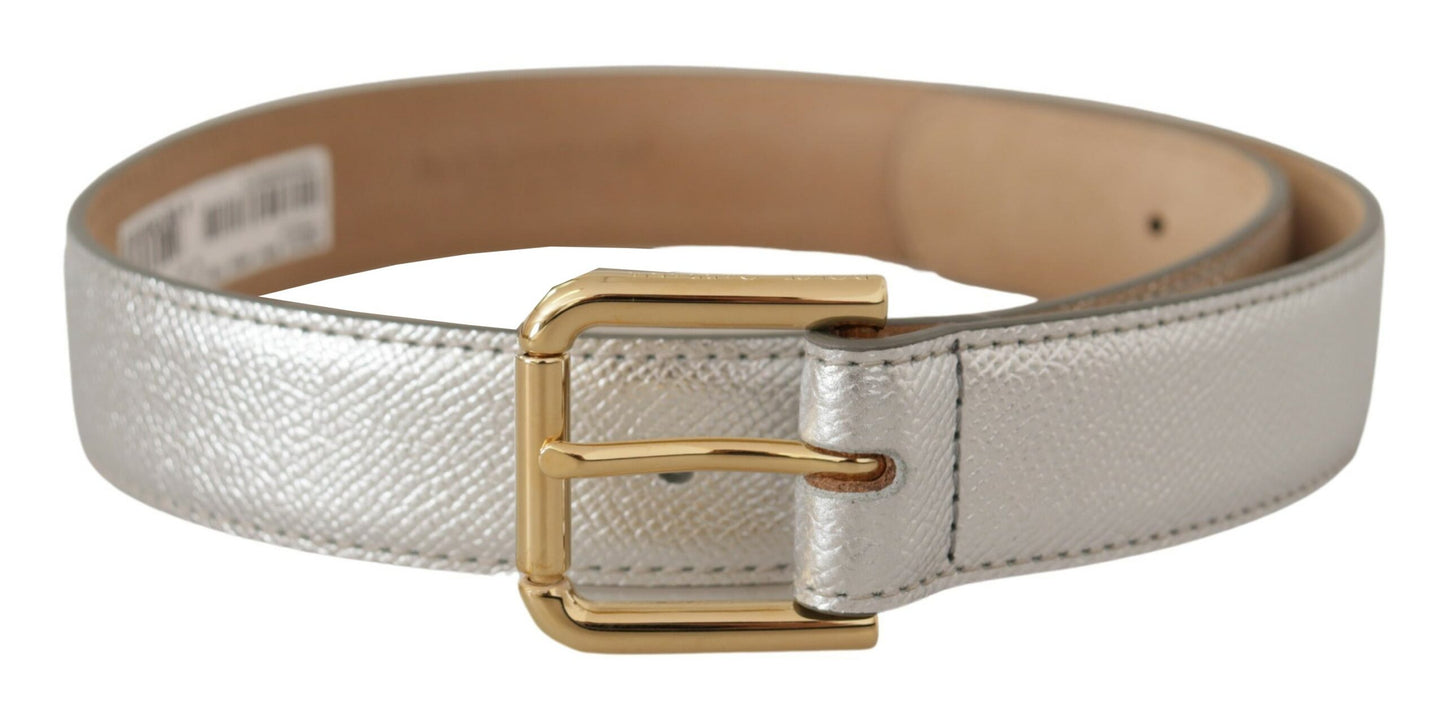 Ceinture Dolce & Gabbana en cuir argenté avec boucle en métal doré ornée du logo.