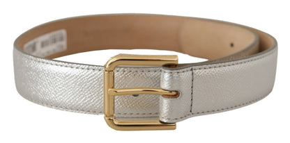 Ceinture Dolce & Gabbana en cuir argenté avec boucle en métal doré ornée du logo.
