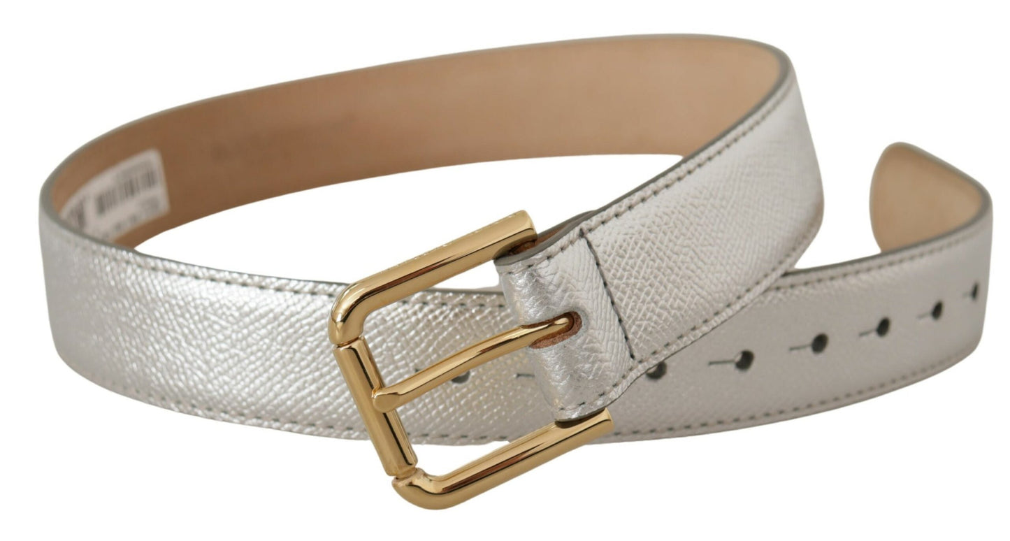 Ceinture Dolce & Gabbana en cuir argenté avec boucle en métal doré ornée du logo.