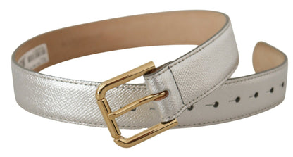 Ceinture Dolce & Gabbana en cuir argenté avec boucle en métal doré ornée du logo.