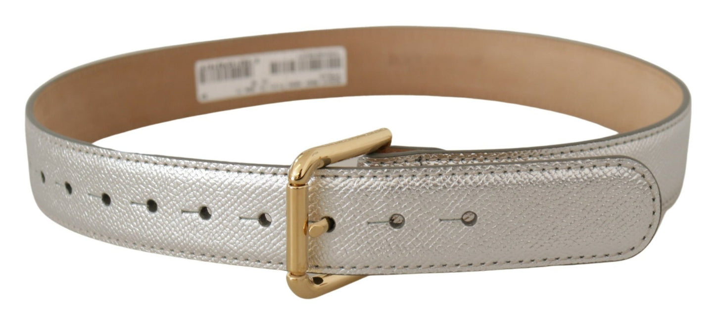 Ceinture Dolce & Gabbana en cuir argenté avec boucle en métal doré ornée du logo.