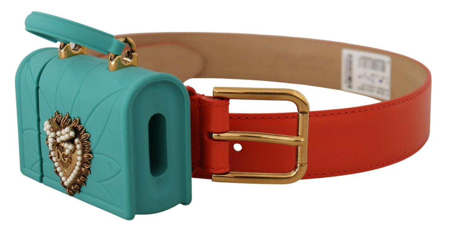 Dolce & Gabbana Auriculares Cinturón Micro Bolso Corazón Devotion de Cuero Naranja