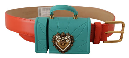 Dolce & Gabbana Auriculares Cinturón Micro Bolso Corazón Devotion de Cuero Naranja