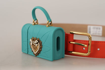 Dolce & Gabbana Auriculares Cinturón Micro Bolso Corazón Devotion de Cuero Naranja