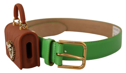 Dolce & Gabbana Ceinture Micro Sac Casque en Cuir Vert Devotion Cœur
