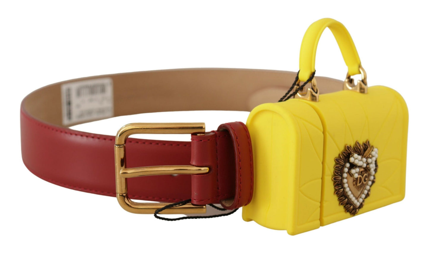 Ceinture Dolce & Gabbana en cuir rouge avec boucle cœur jaune DEVOTION