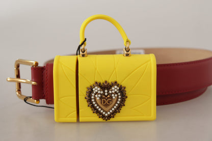 Ceinture Dolce & Gabbana en cuir rouge avec boucle cœur jaune DEVOTION