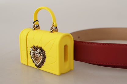 Ceinture Dolce & Gabbana en cuir rouge avec boucle cœur jaune DEVOTION