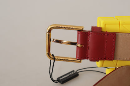 Ceinture Dolce & Gabbana en cuir rouge avec boucle cœur jaune DEVOTION