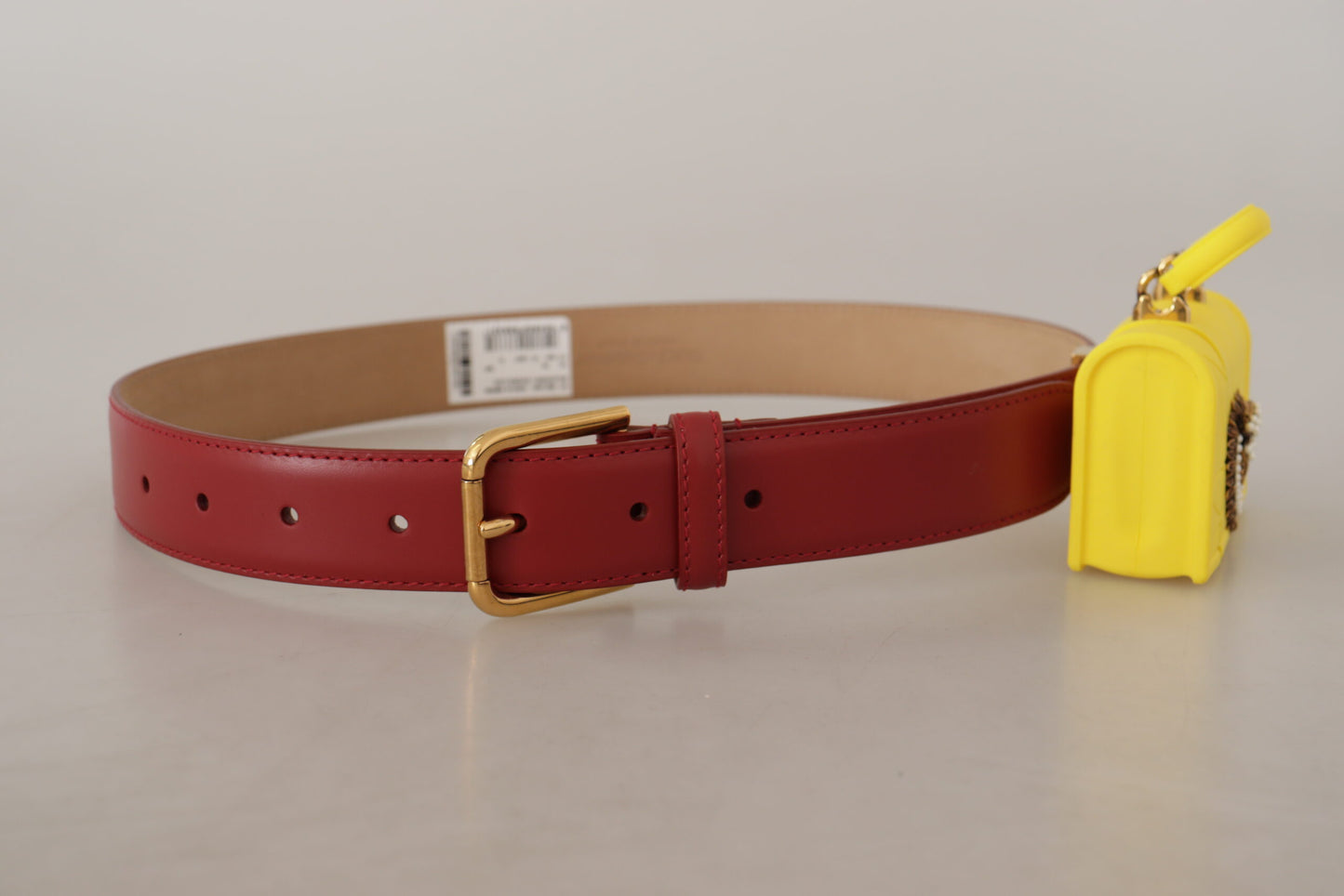 Ceinture Dolce & Gabbana en cuir rouge avec boucle cœur jaune DEVOTION