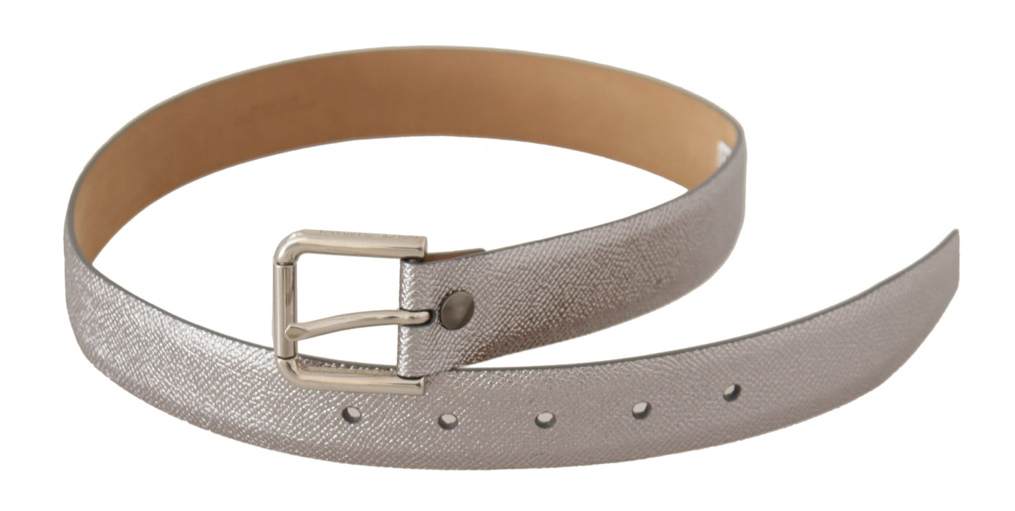 Ceinture Dolce & Gabbana en cuir argenté métallisé à boucle en métal à la taille