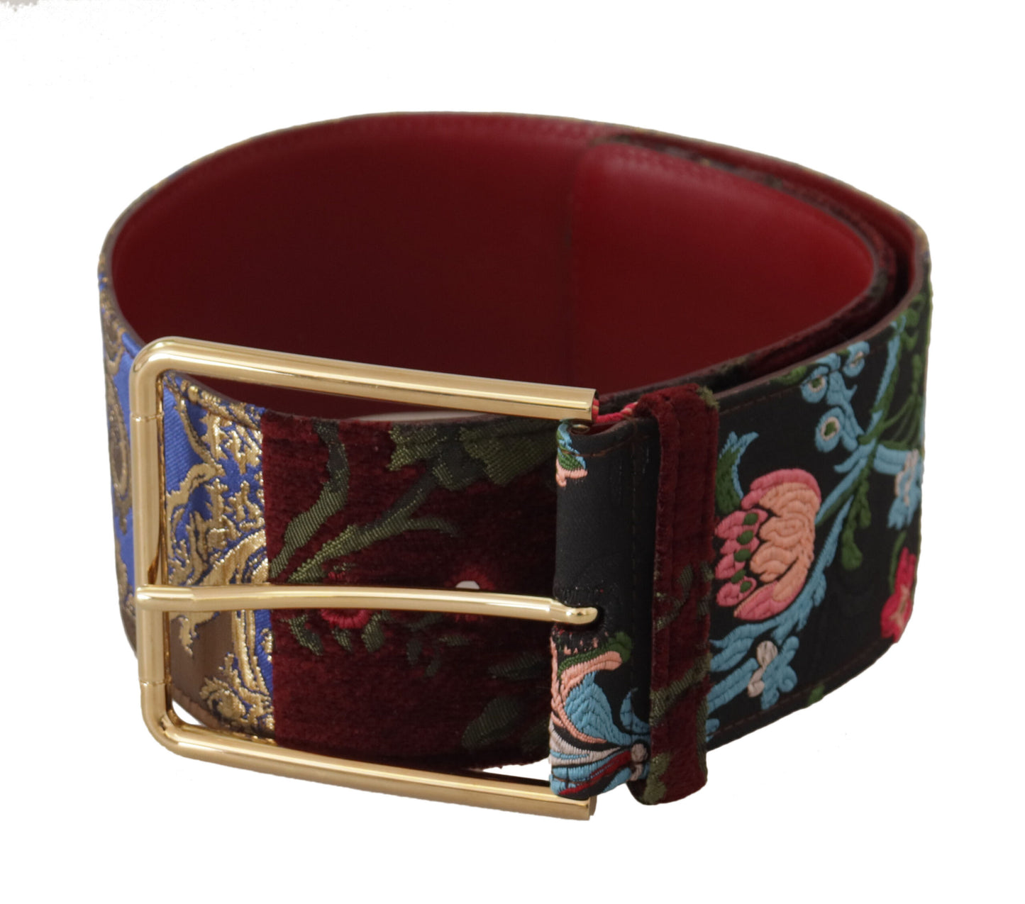 Ceinture Dolce & Gabbana en cuir rouge brodé avec boucle en métal doré et logo